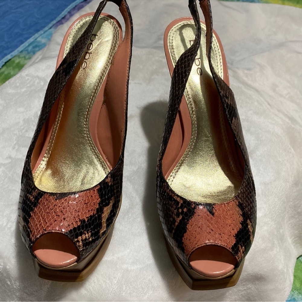 Bebe Brown Platform Peep-Toe Pumps
